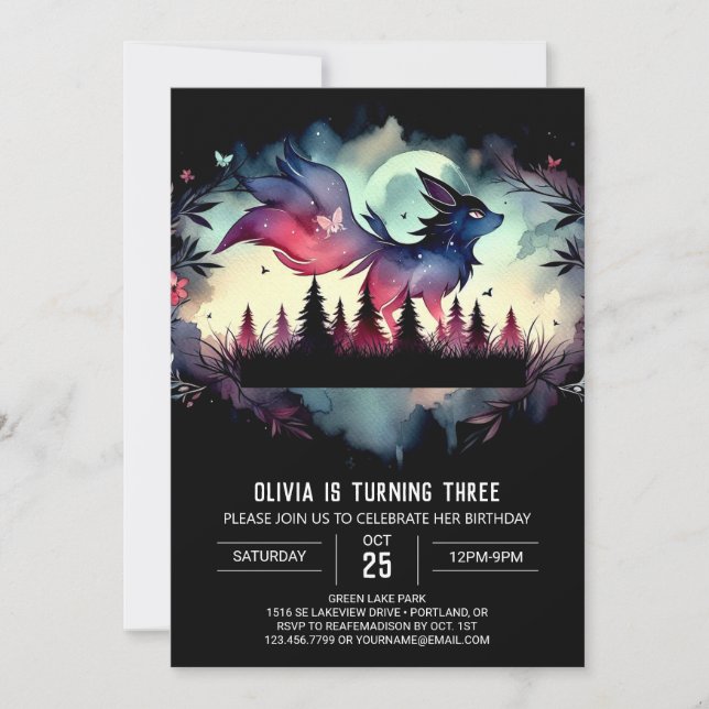 Simple Pastel Wolf Birthday Invitation (Front)