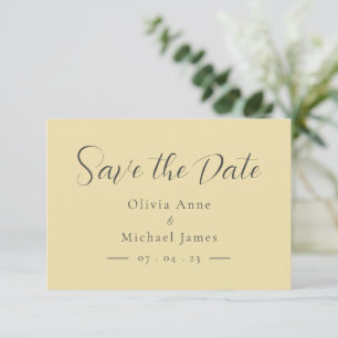 Simple Pastel Yellow & White Script Wedding  Save The Date
