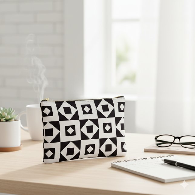 Simple Patch Black & White Print Cut Sew Small Accessory Pouch (Creator Uploaded)