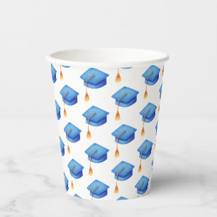 Simple Pattern Blue Graduation Cap Paper Cups