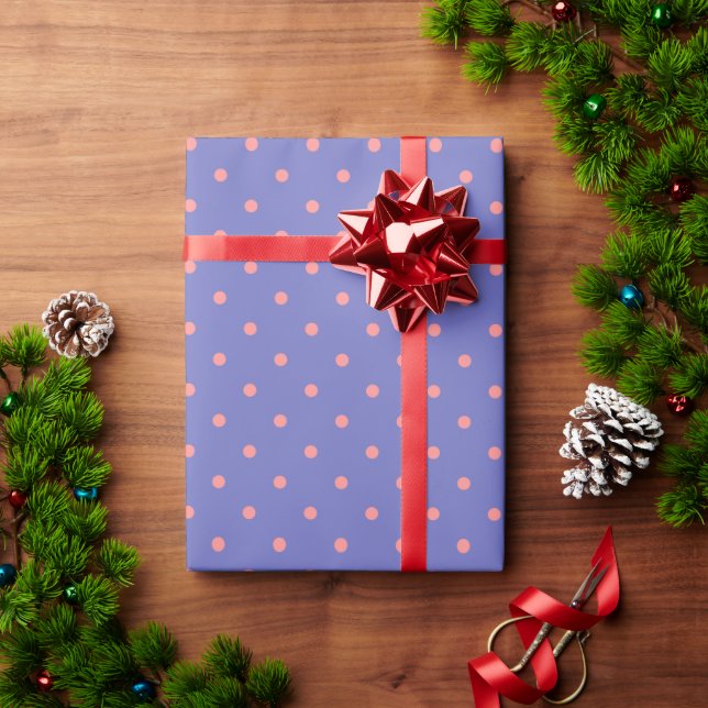 Simple Pattern Of Pink Polka Dots On Blue Wrapping Paper (Holiday Gift)