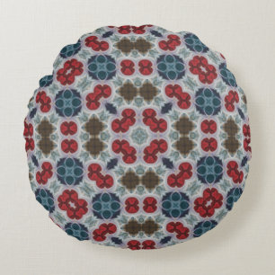 Simple Pattern Red, Blue, Green on Grey  Round Pillow