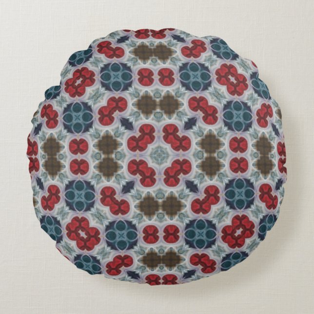 Simple Pattern Red, Blue, Green on Grey  Round Pillow (Front)