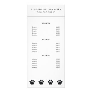 Simple Paw Print Dog Groomer Services Price List Rack Card