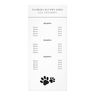 Simple Paw Print Dog Groomer Services Price List Rack Card