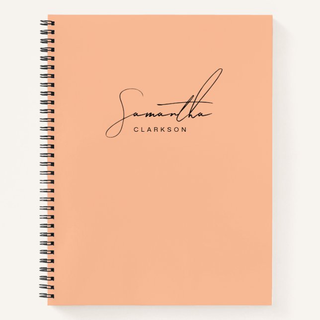 Simple Peach and Black Handwritten Script Personal Notebook (Front)