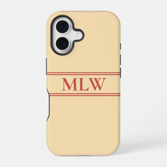 Simple Peach and Red Monogrammed  iPhone 16 Case (Back)