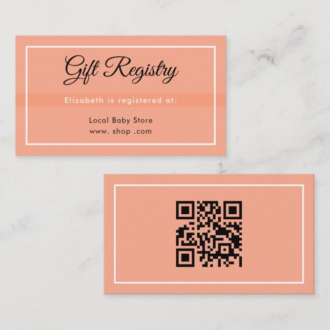 Simple Peach Babyshower QR Registry Enclosure Card (Front/Back)