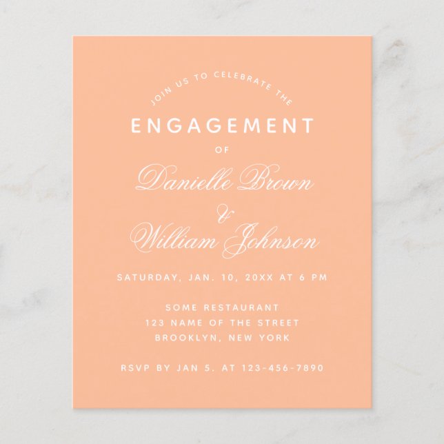Simple Peach Budget Script Engagement Invitation (Front)