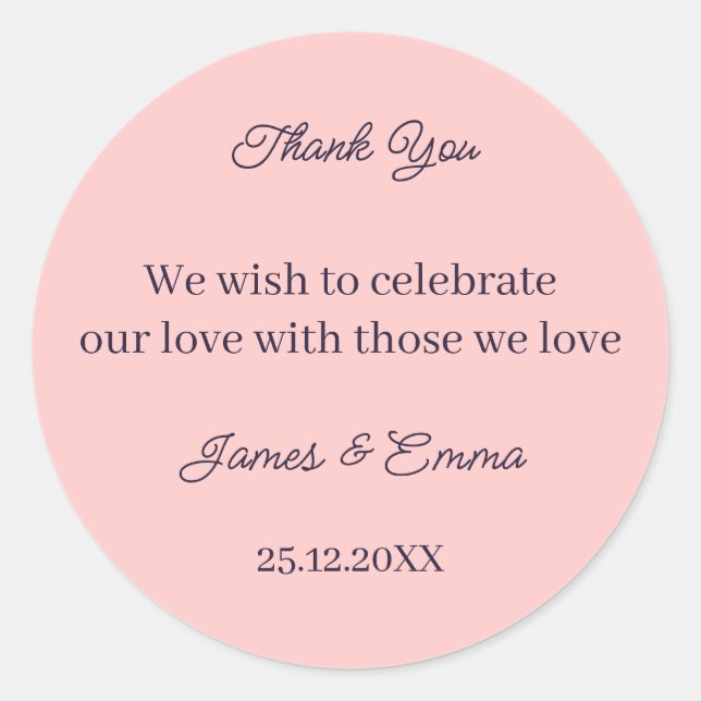 Simple Peach Custom Wedding Classic Round Sticker (Front)