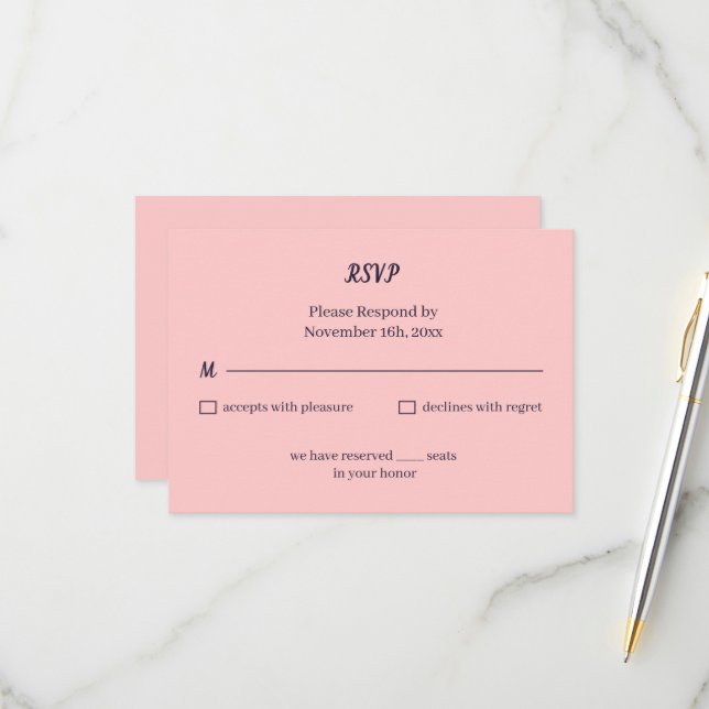 Simple Peach Custom Wedding RSVP Card (Front/Back In Situ)
