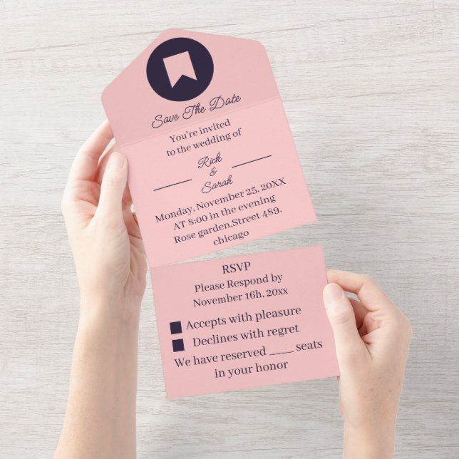 Simple Peach Customized Save The Date All In One Invitation (Tearaway)