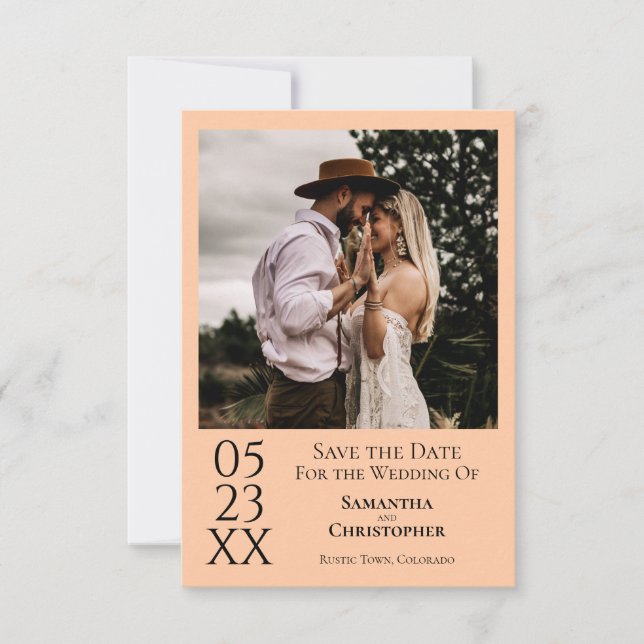 Simple Peach Modern Minimal Photo Wedding Save The Date (Front)