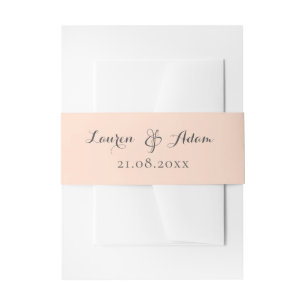 Simple Peach Monogram Names Wedding  Invitation Belly Band