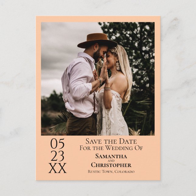 Simple Peach Orange Wedding Save the Date Photo Postcard (Front)