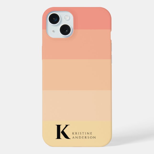 Simple Peach Pinkish Yellow Classic Monogram iPhone Case (Back)