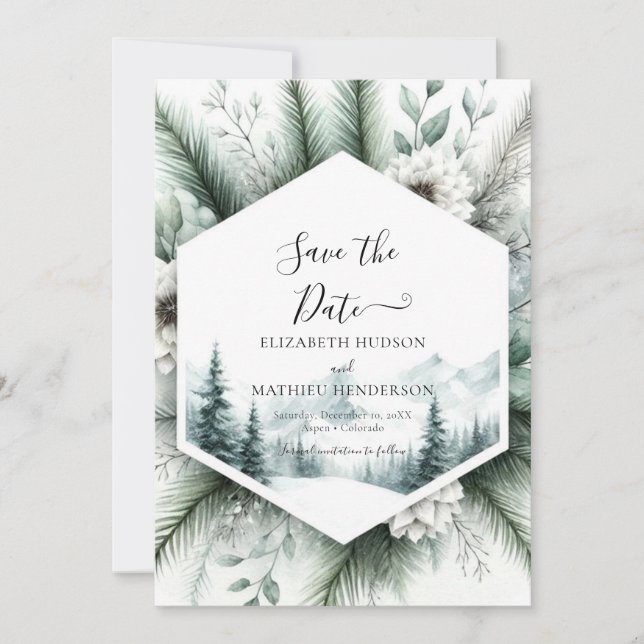 Simple Peak Mountain Wedding Save The Date (Front)