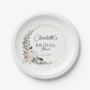 Simple, peony, eucalyptus, Bridal Shower     Paper Plate