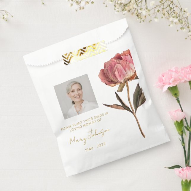 Simple Peony Photo Funeral Seed Favour Bag (Sealed)