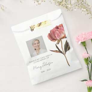 Simple Peony Photo Funeral Seed Favour Bag