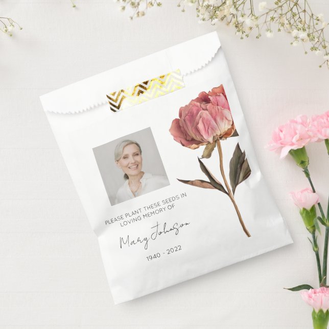 Simple Peony Photo Funeral Seed Favour Bag (Sealed)