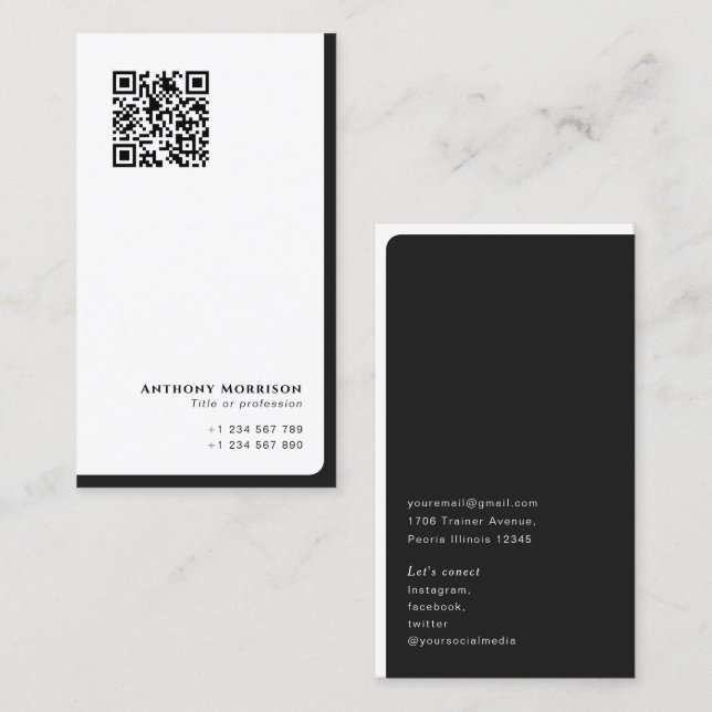 Simple personal professional QR code networking Business Card (Front/Back)