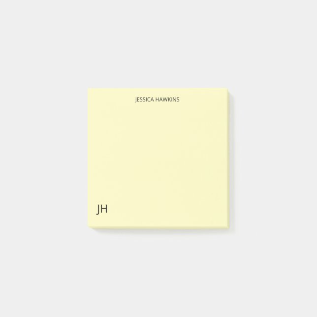 Simple Personal Stationery Monogram Yellow Post-it Notes (Front)