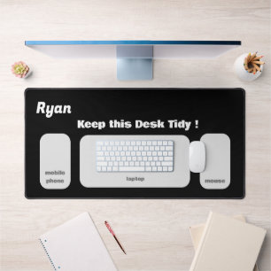 Simple Personalise Name and Message Black Desk Mat