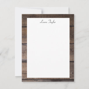 Simple Personalised Rustic Wood Stationery Flat Card