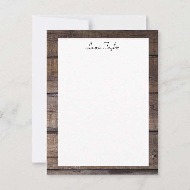 Simple Personalised Rustic Wood Stationery Flat Card (Front)