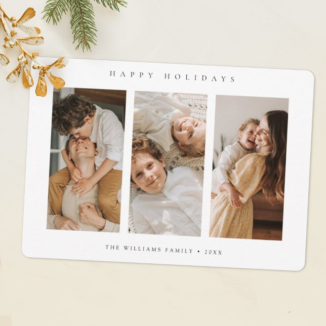 Simple Personalized 3 Photo Collage Christmas |  Holiday Card (Creator Uploaded)