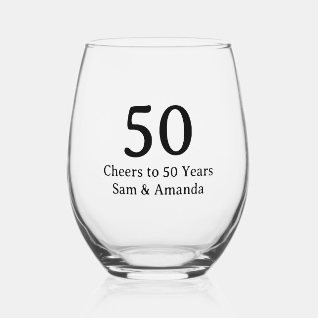 Simple Personalized 50th Anniversary Stemless Wine Glass (Front)