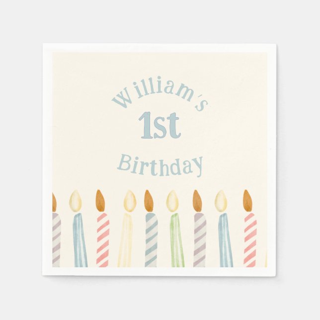 Simple Personalized Birthday Name Candles Party Napkin (Front)