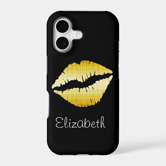 Simple Personalized Black Glitter Gold Lips (Back)