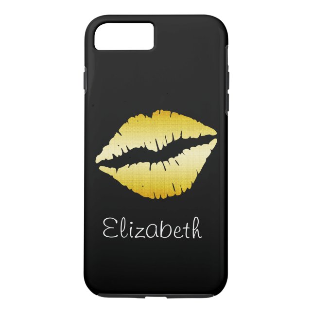 Simple Personalized Black Glitter Gold Lips Case-Mate iPhone Case (Back)