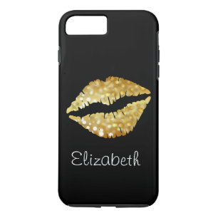 Simple Personalized Black Glitter Gold Lips iPhone 8 Plus/7 Plus Case