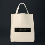 Simple Personalized Black White Store Name Tote Bag<br><div class="desc">A simple design perfect for boutiques and other fine retailers . Add the name of your business and a tagline or motto. A simple and stylish design your customers will love. 

If you need additional text,  or need help to personalize the text,  contact the designer who can assist you.</div>