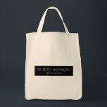 Simple Personalized Black White Store Name Tote Bag<br><div class="desc">A simple design perfect for boutiques and other fine retailers . Add the name of your business and a tagline or motto. A simple and stylish design your customers will love. 

If you need additional text,  or need help to personalize the text,  contact the designer who can assist you.</div>