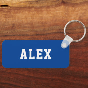 Simple Personalized Blue School Backpack Name Tag Keychain