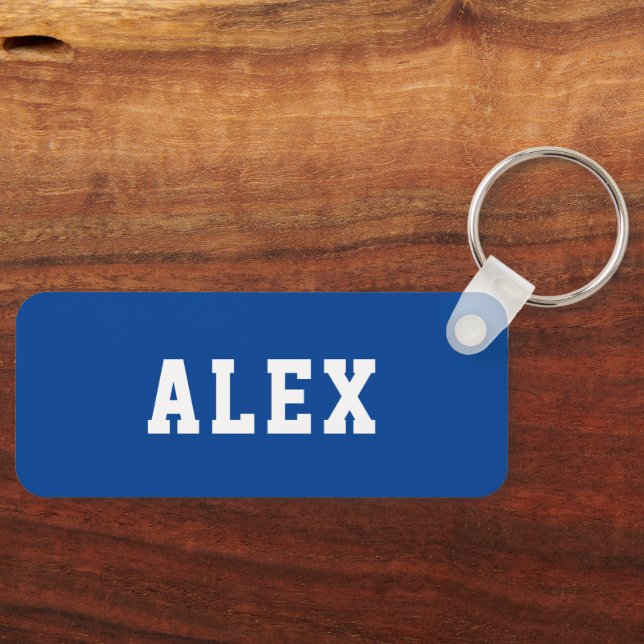 Simple Personalized Blue School Backpack Name Tag Keychain (Front)