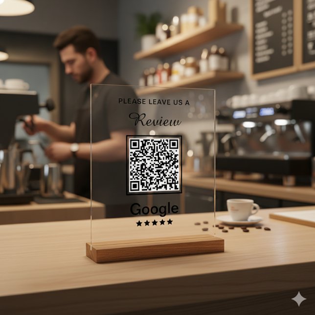 Simple Personalized Business Leave a Review Acrylic Sign (Creator Uploaded)