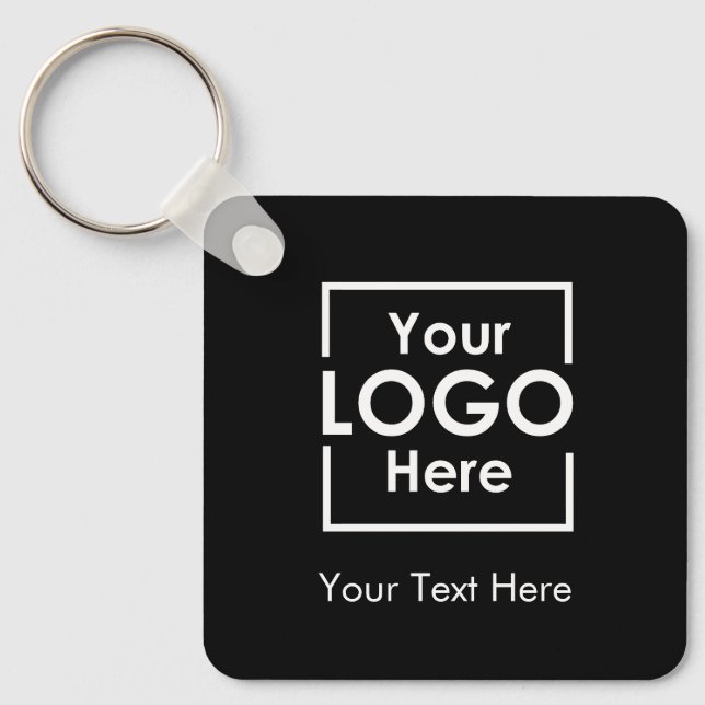 Simple Personalized Business Logo Text Black Keychain (Front)