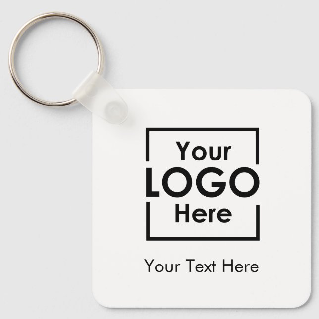 Simple Personalized Business Logo Text White Keychain (Front)