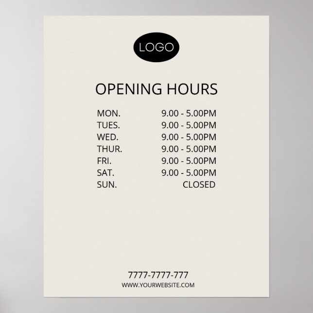 Simple Personalized Business Opening Hours Logo Poster (Front)