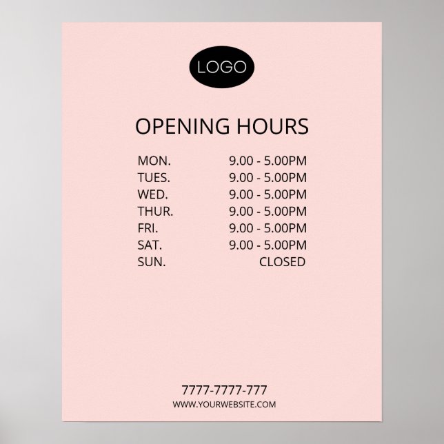 Simple Personalized Business Opening Hours Logo Poster (Front)