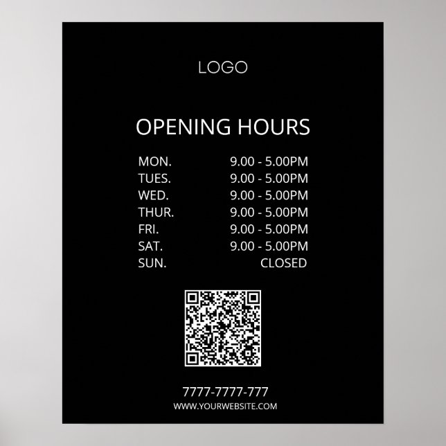Simple Personalized Business Opening Hours Logo Poster (Front)