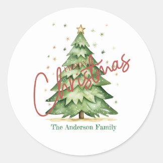 Simple Personalized Christmas Tree Gift  Classic Round Sticker