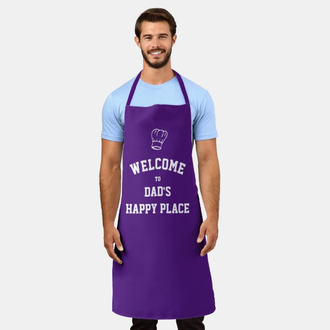 Simple Personalized DADS HAPPY PLACE Purple Apron (Worn)