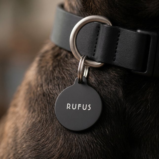 Simple Personalized Dogs Name Black White Pet Tag (Simple Personalized Dogs Name Black White Pet ID Tag
by Ricaso. Add contact details to back)