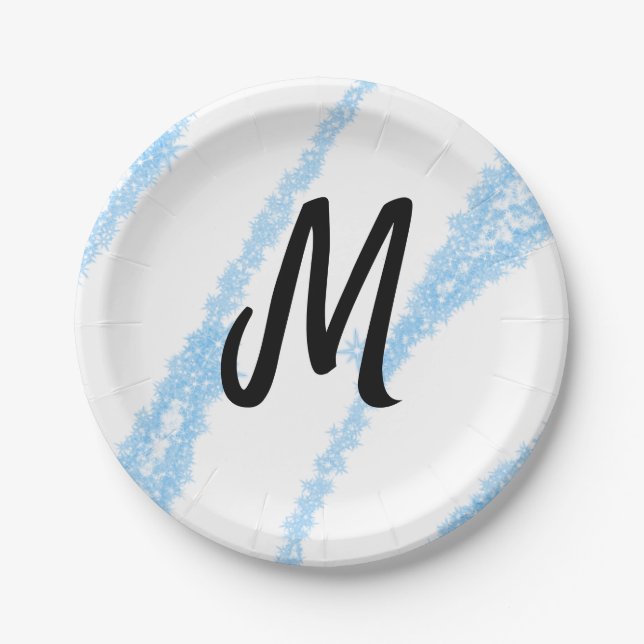 Simple personalized glitter monogram baking  throw paper plate (Front)